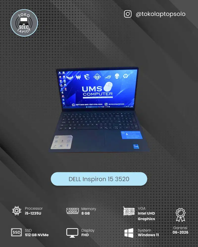 DELL INSPIRON 15 3520 CORE I5 1235U Ram 8GB SSD 512GB FHD