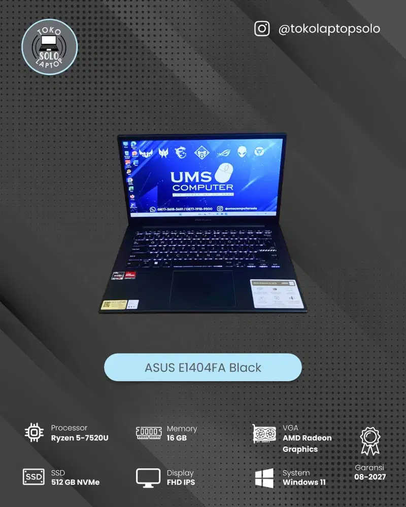 ASUS VIVOBOOK E1404F RYZEN 5 7520U Ram 16GB SSD 512GB FHD IPS