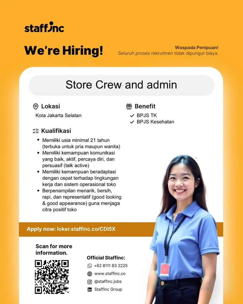 Lowongan kerja Store Crew and Admin