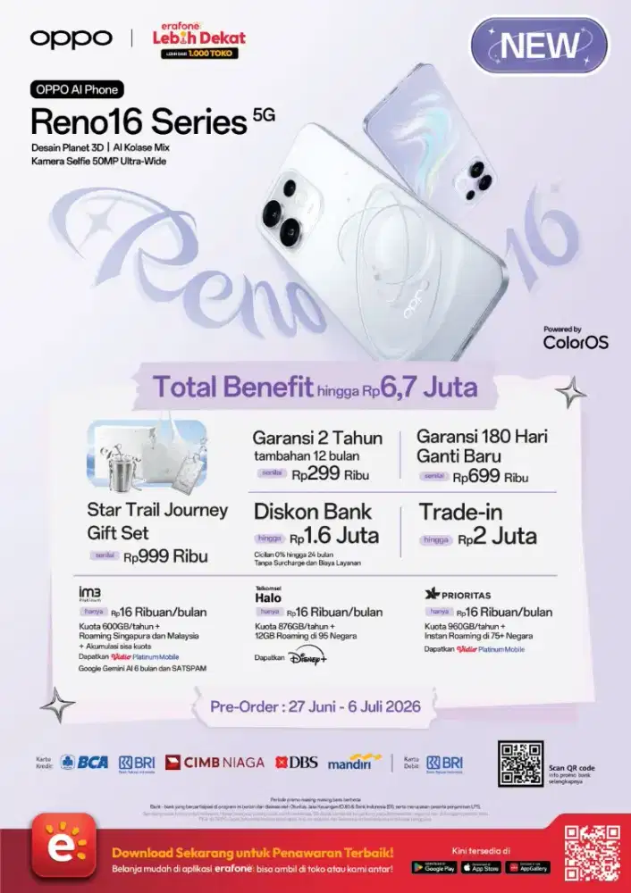 Promo Pre-order Oppo Reno 16 series dapatkan benefit up to 5.1jt