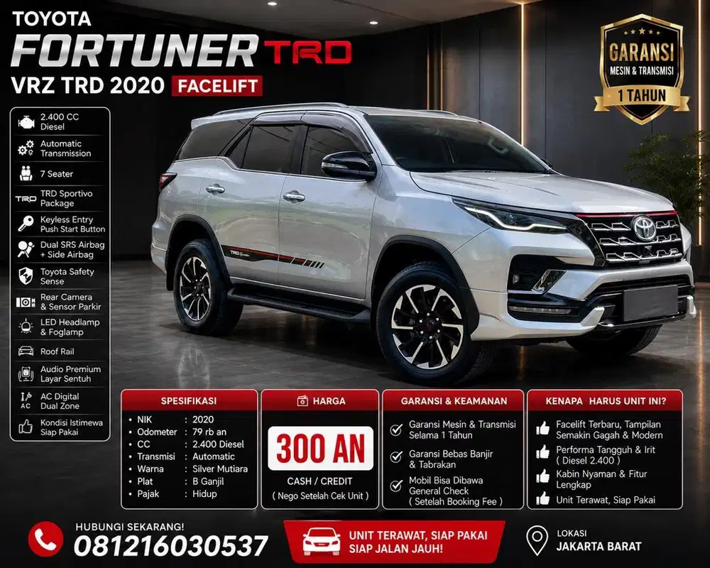 Toyota Fortuner VRZ TRD Facelift 2020 Antik Low Km Murah Bekas Ganjil