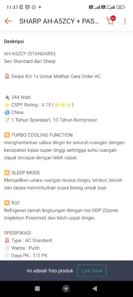 Jual Ac Sharp 1/2 pk