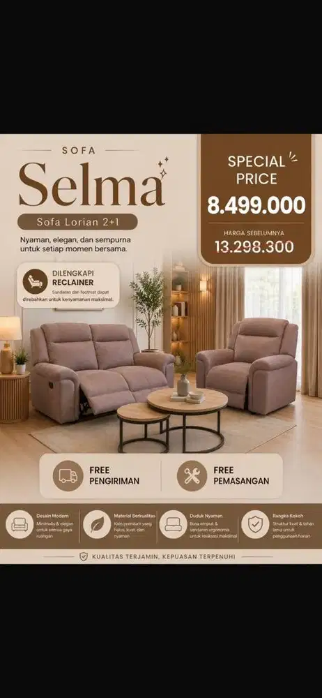 SOFA RECLINER SET CUCI GUDANG 3,2,DAN 1 SEATER