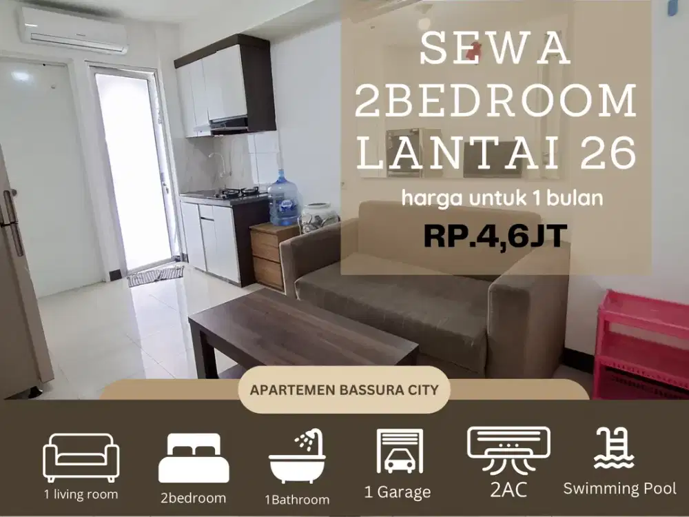 sewa 2kamar bulanan full furnis atas mall apartemen bassura city