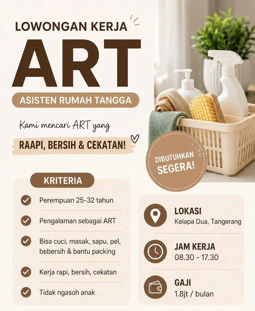 Lowongan ART Rumahan Kelapa Dua
