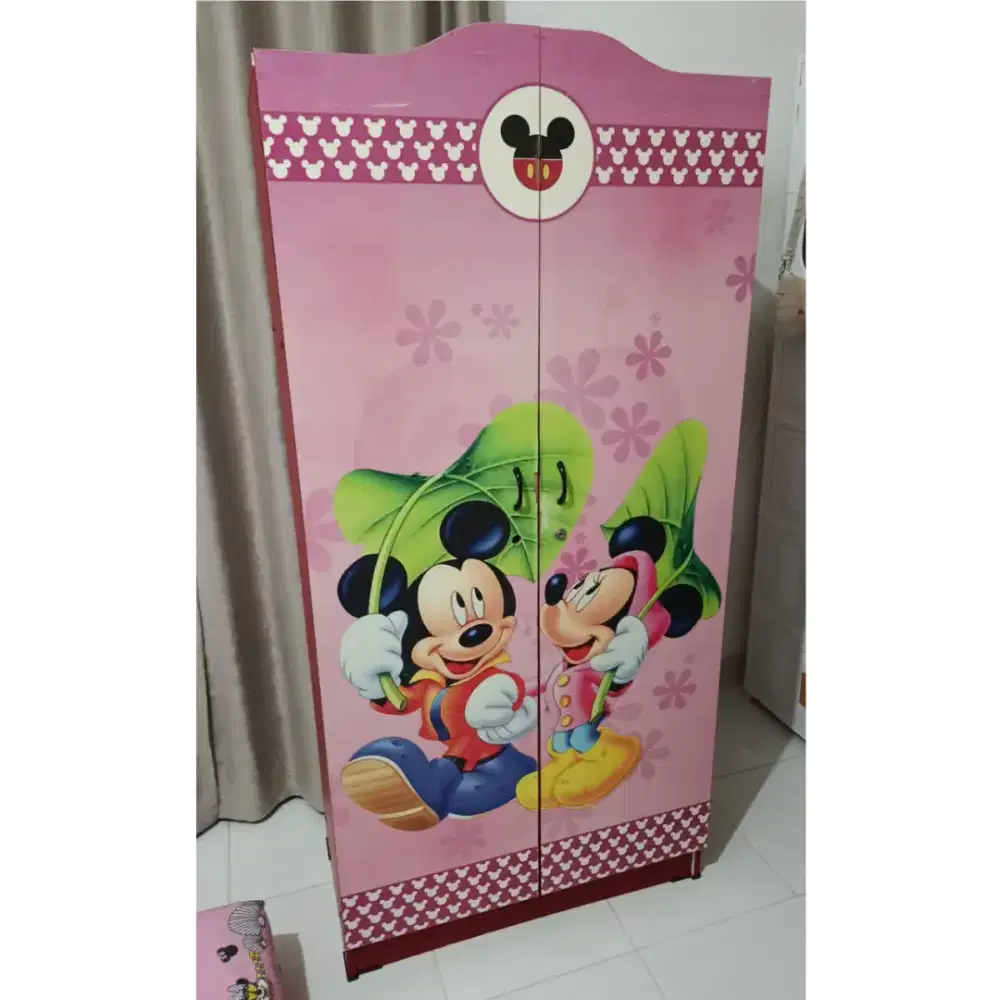 LEMARI BAJU ANAK MOTIF DISNEY MICKEY MOUSE WARNA PINK BAHAN KUAT KOKOH
