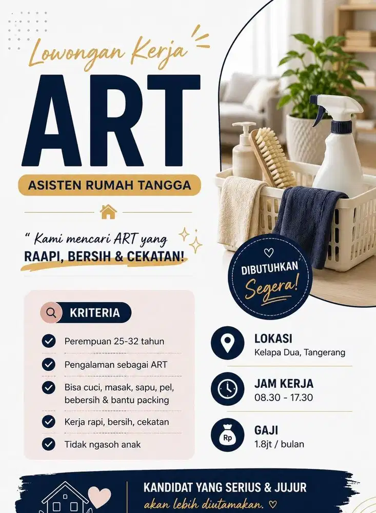 Dibutuhkan Asisten Rumah Tangga Full Time
