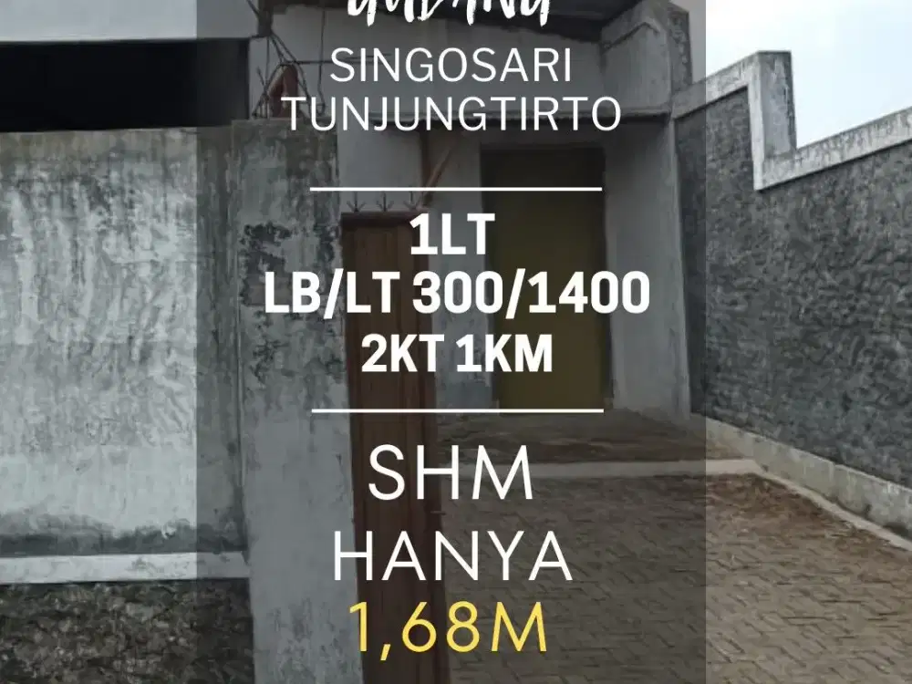 Dijual Gudang di tunjungtirto langlang singosari akses truck Lt1400 1,68M