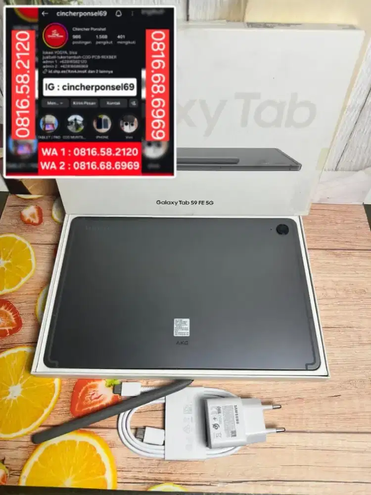 Jual SAMSUNG TAB S9 fe 5g likenew bisa SIM grns resmi fullset original