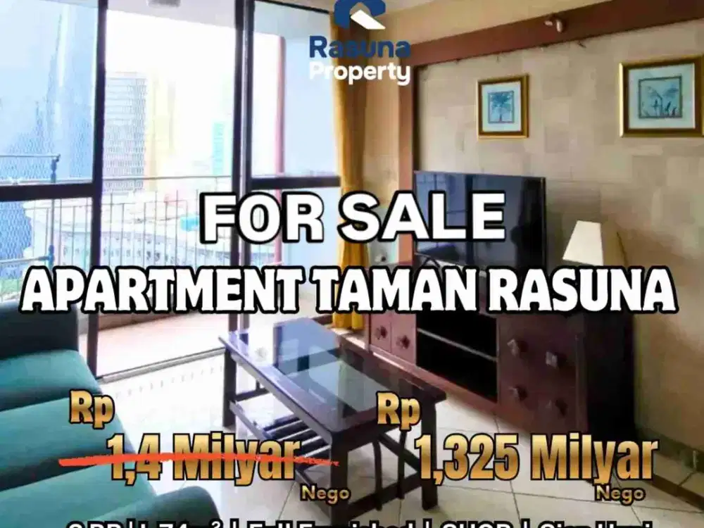 TURUN HARGA, Apartment Taman Rasuna, 2 BR, Full Furnished, SHGB, Fasilitas Lengkap, Lokasi Strategis
