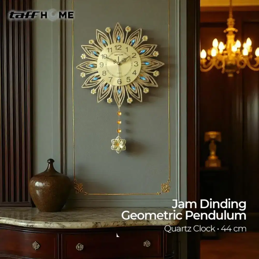 TaffHOME Jam Dinding Bulat Quartz Clock Geometric Pendulum 44cm