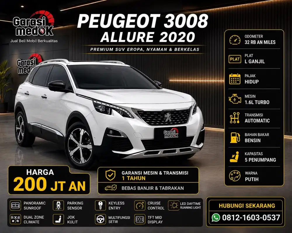 Peugeot 3008 Allure plus 2020 Antik Low Km Turbo Putih Ganjil Garansi