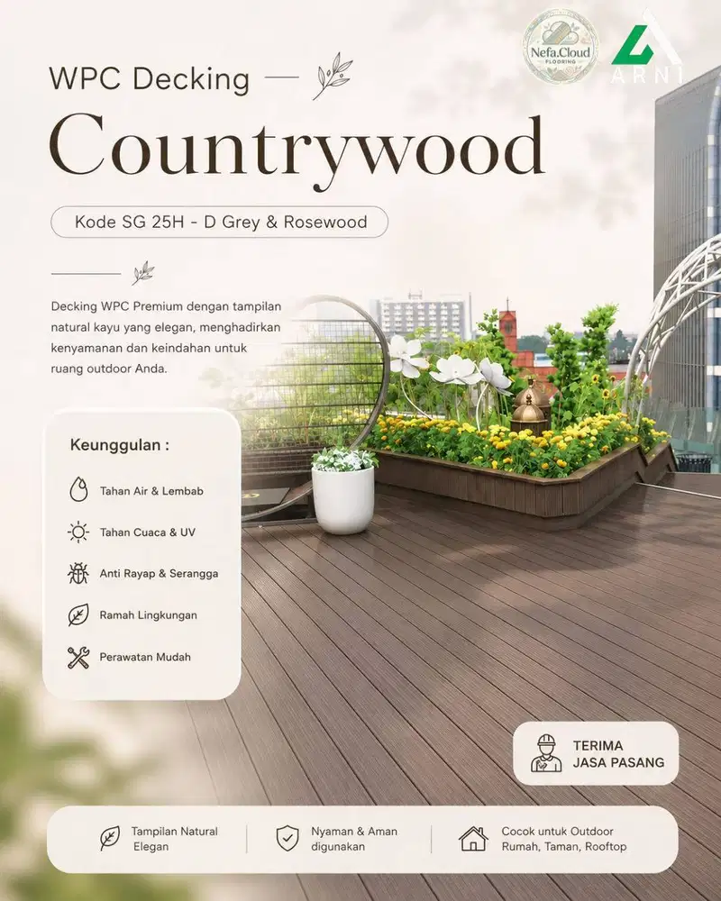WPC Decking Countrywood 290 cm x 13,5 cm x 2,5 cm | Dekorasi Outdoor