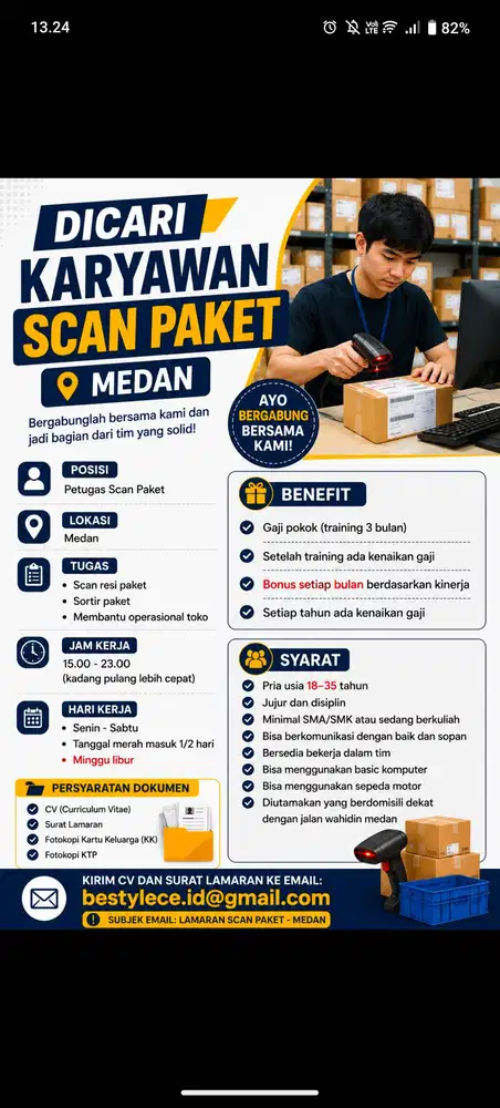 Dicari Karyawan Scan Paket - Medan
