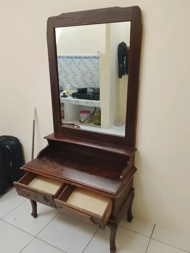 Cermin meja rias kayu jati asli