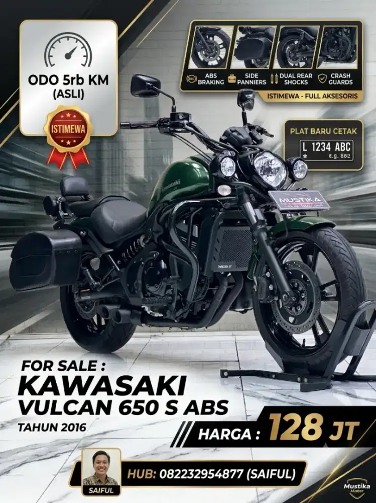 Odo 5rb Simpenan!!Kawasaki Vulcan S 650cc abs 2016 Plat Baru-Mustika