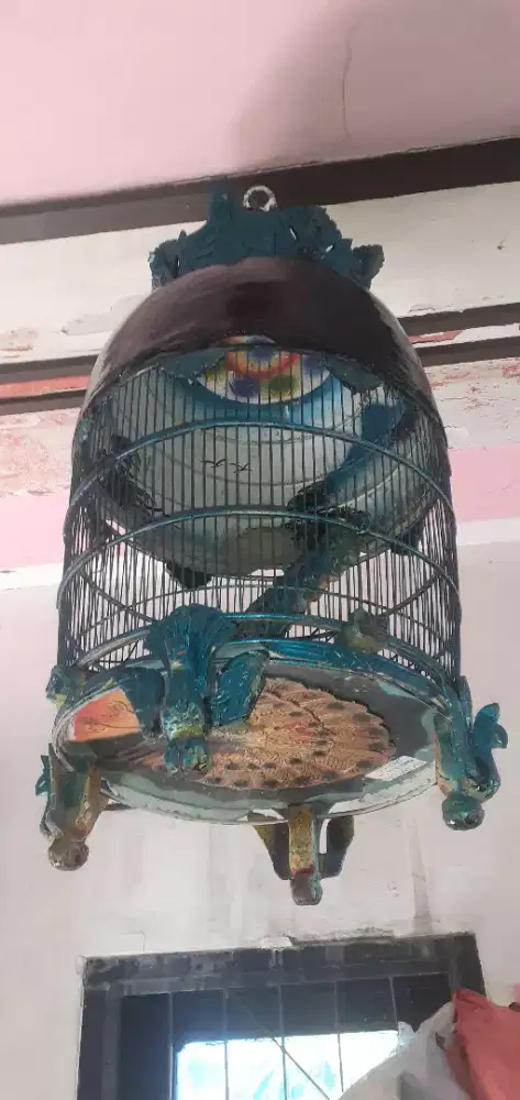 Sangkar burung perkutut kayu ukir kayu jati