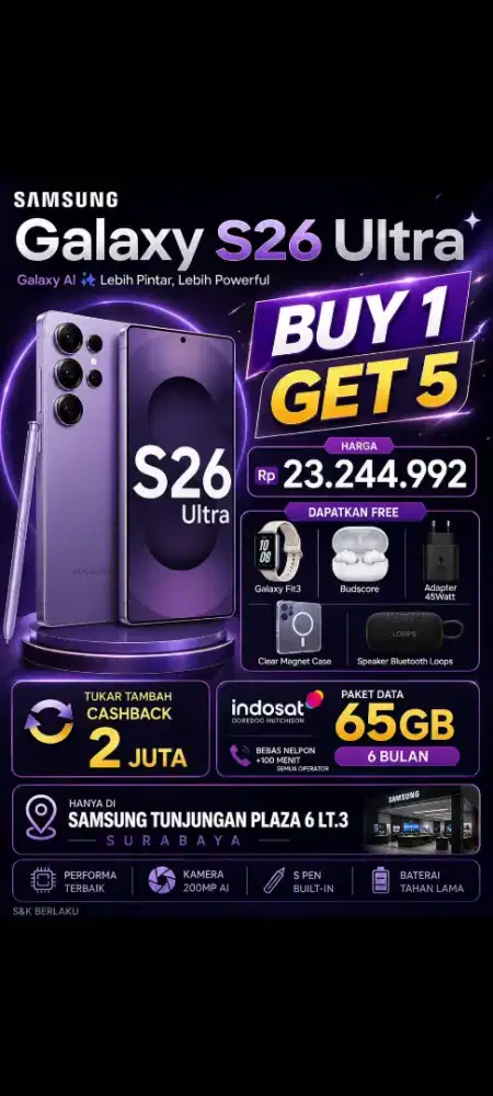 Samsung Galaxy S26 Ultra beli 1 dapat 6 cicilan pakai KTP aja