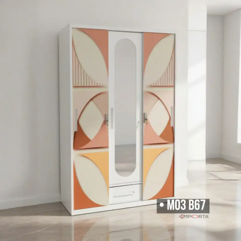 Lemari Pakaian Importa 3 Pintu Sliding + Ayun + Laci M03 DM