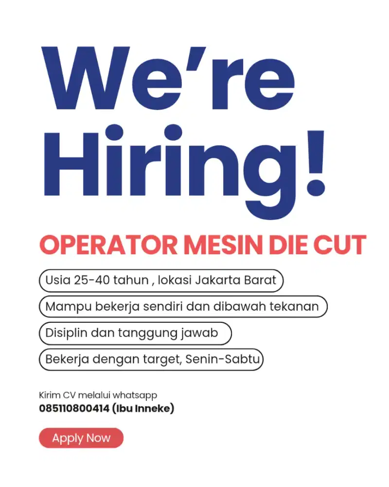 Main Operator Mesin Die Cut