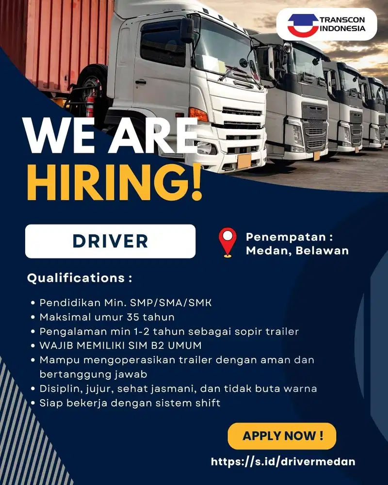 Lowongan Pekerjaan : Driver di Medan, Belawan