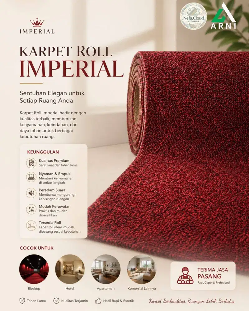 Karpet Roll Imperial Harga Per m1 / Karpet Lantai Polos | Untuk Hotel