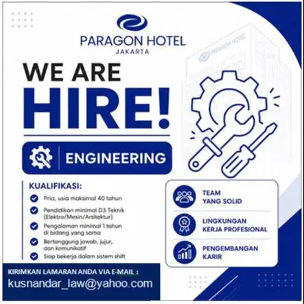 Loker Engineering untuk Hotel Paragon di Jakarta