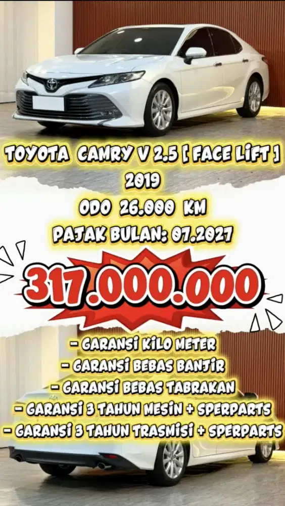[ ODO 26.000 KM ] TOYOTA CAMRY V 2.5 FACELIFT 2019 CASH OR KREDUT N TT