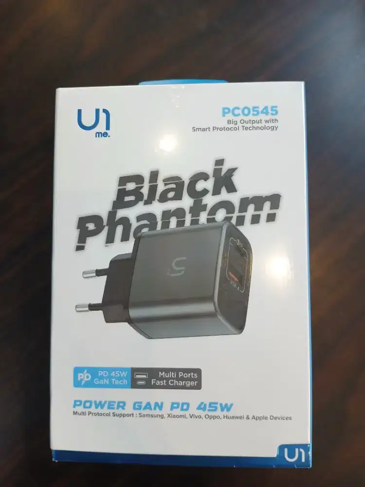 U1me. Power GaN Kepala Charger Adaptor PD 45W Black Phantom - PC0545