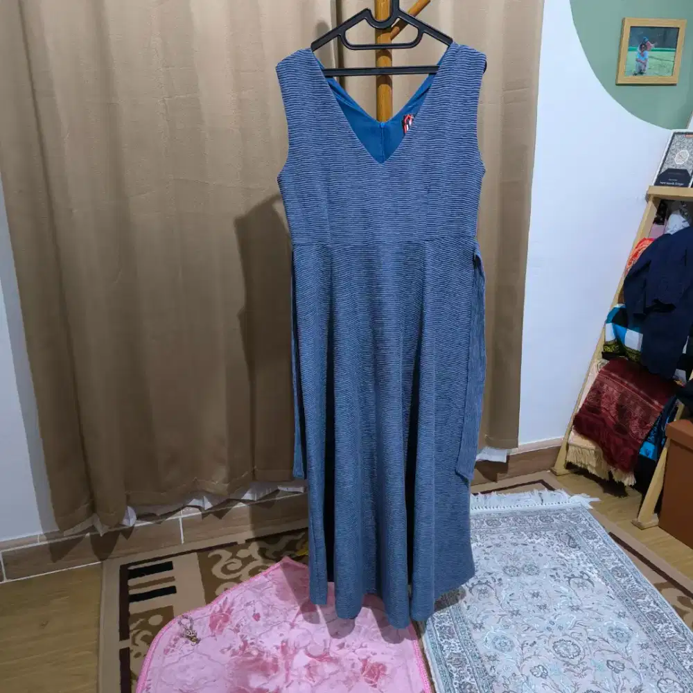 Outer Dress Gamis Denim Tebal Warna Biru Jeans PL