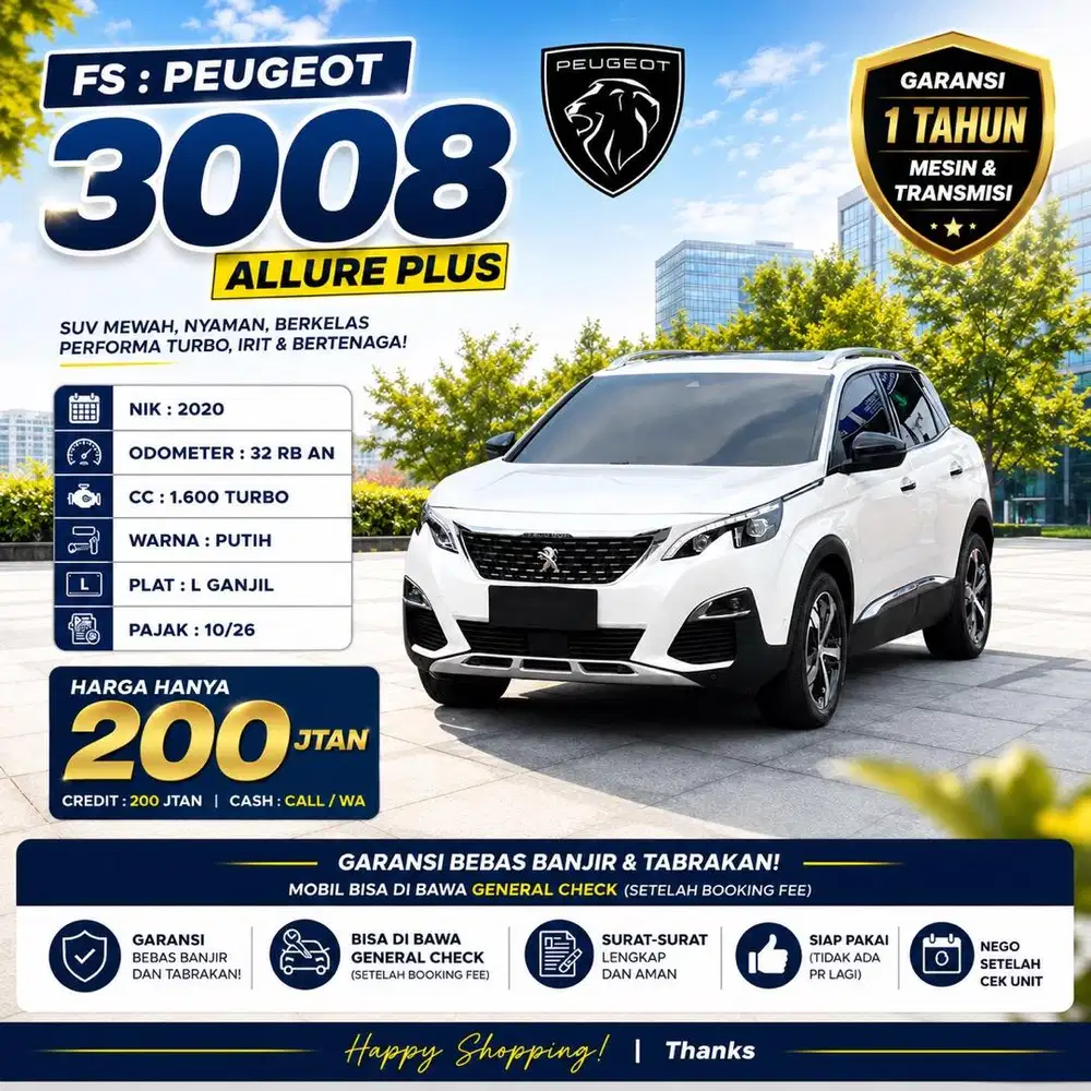 Peugeot 3008 Allure Plus Panoramic 2020 Low KM Garansi 1 Tahun