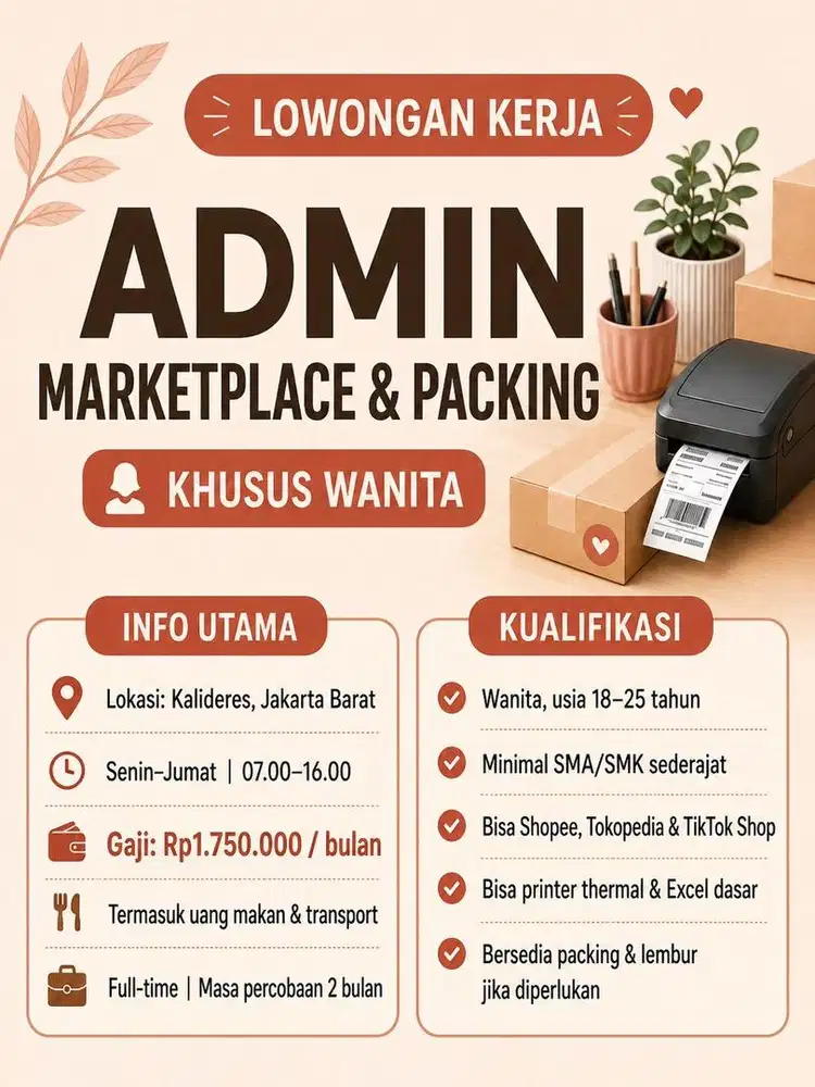 LOWONGAN KERJA ADMIN MARKETPLACE & PACKING