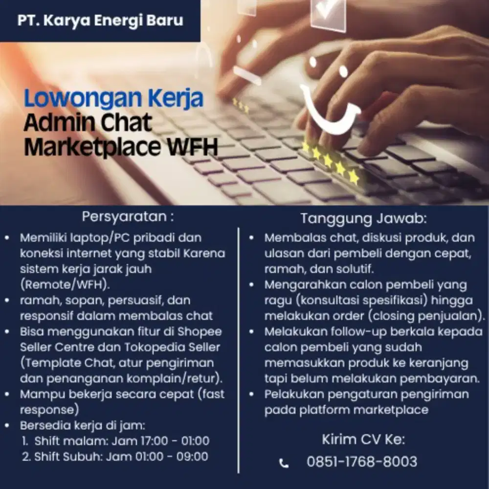Lowongan Kerja Admin Chat Marketplace WFH