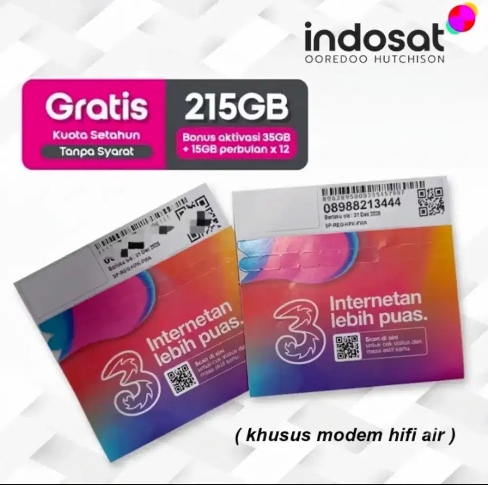 Kartu Perdana HiFi Air bonus kuota 215Gb