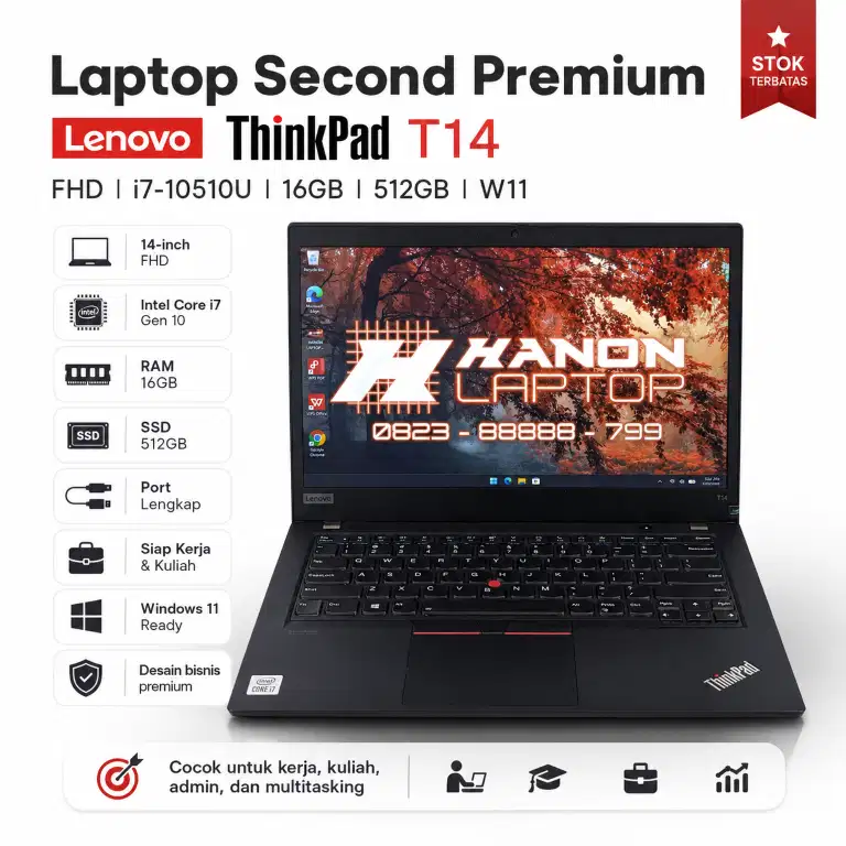 Laptop Lenovo Thinkpad T14 Mulus Like New Core i7-10510u 16GB 512GB