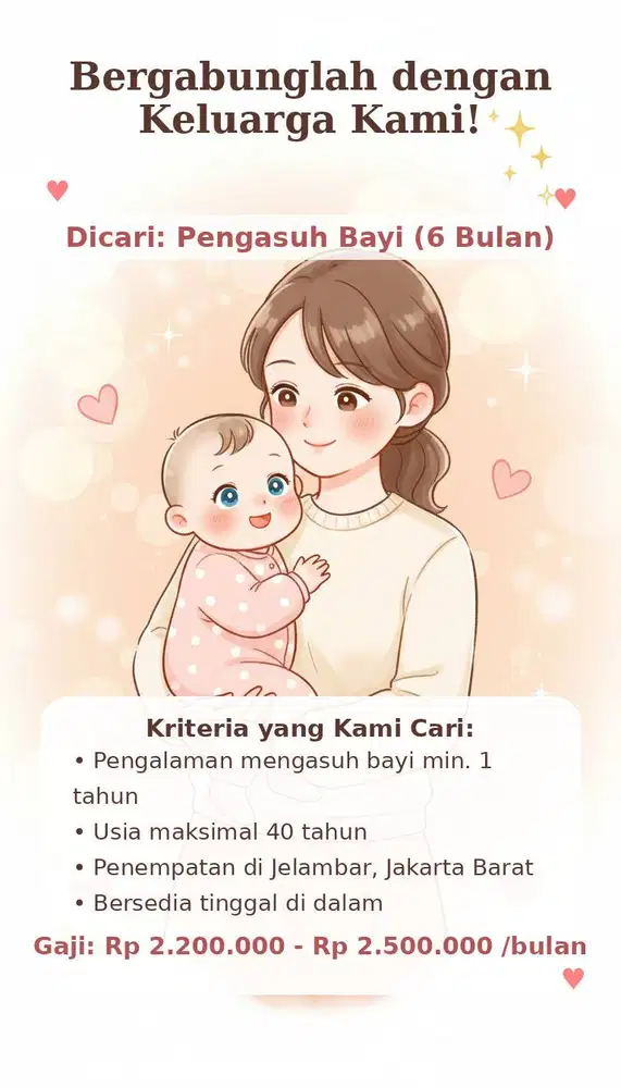 Bergabung Menjadi Babysitter di Keluarga Kami area Jakarta Barat