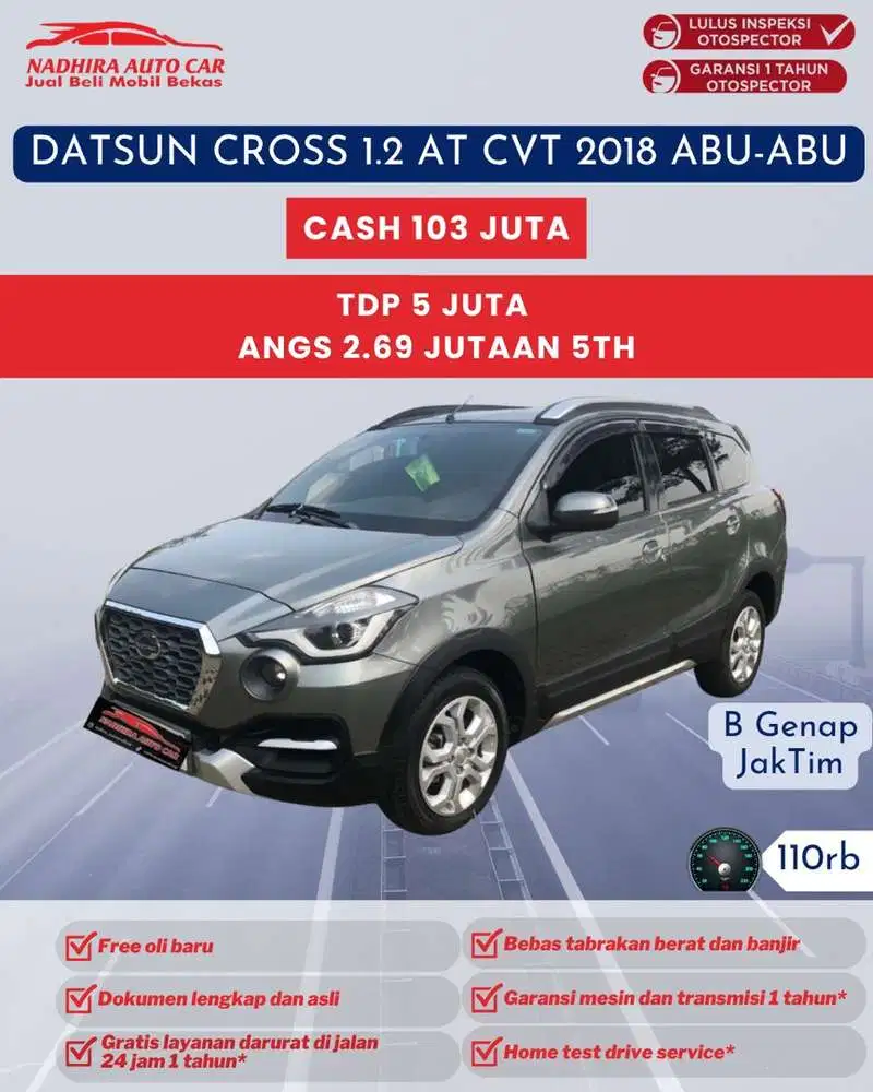 TDP 5 Juta Datsun Cross 1.2 AT CVT 2018 Abu-abu