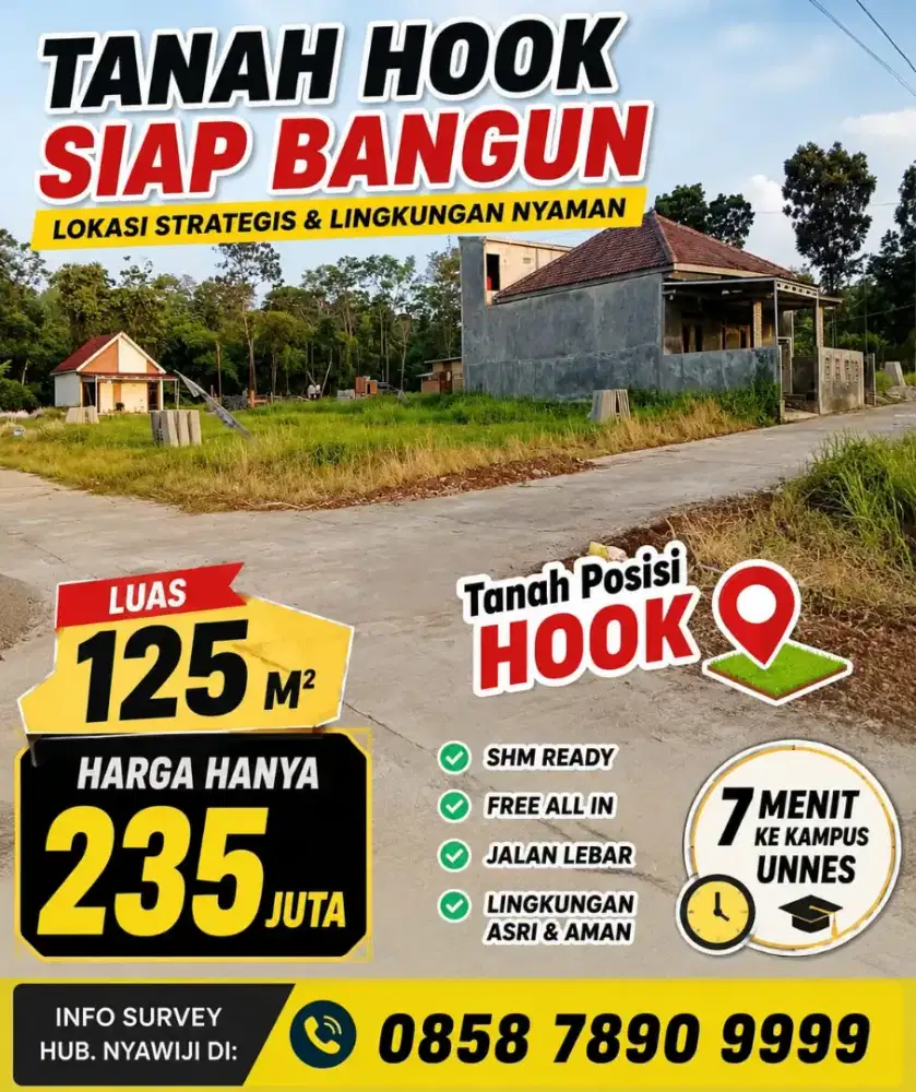 Tanah SHM siap bangun sekitar perumahan dekat kampung Unnes Semarang