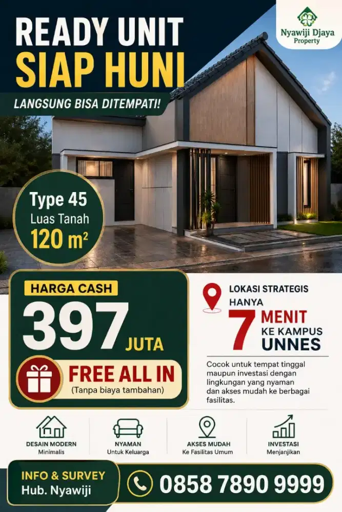 Rumah Ready unit free all in shm ready deket unnes