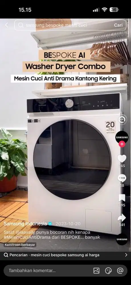 Mesin cuci samsung bespoke AI Dryer