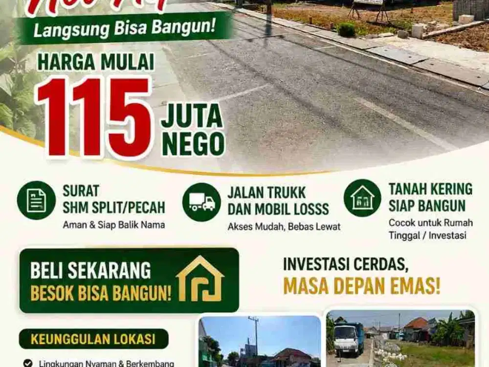 Sisa 14 Unit Tanah Kavling Pekarangan Murah siap Bangun di Gedangan, Sda