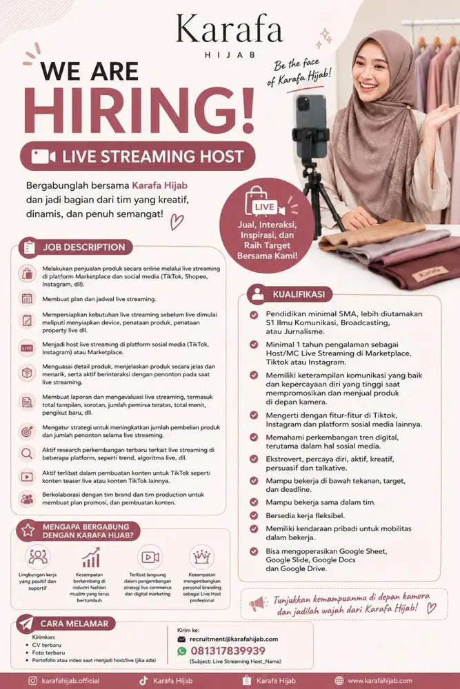 Dibutuhkan tenaga host live streaming untuk wanita single