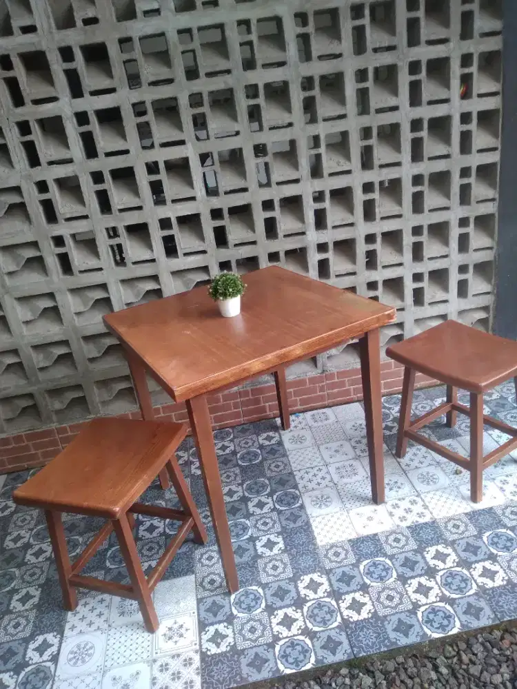 dining table 2 kursi kayu solid sungkai mahoni
