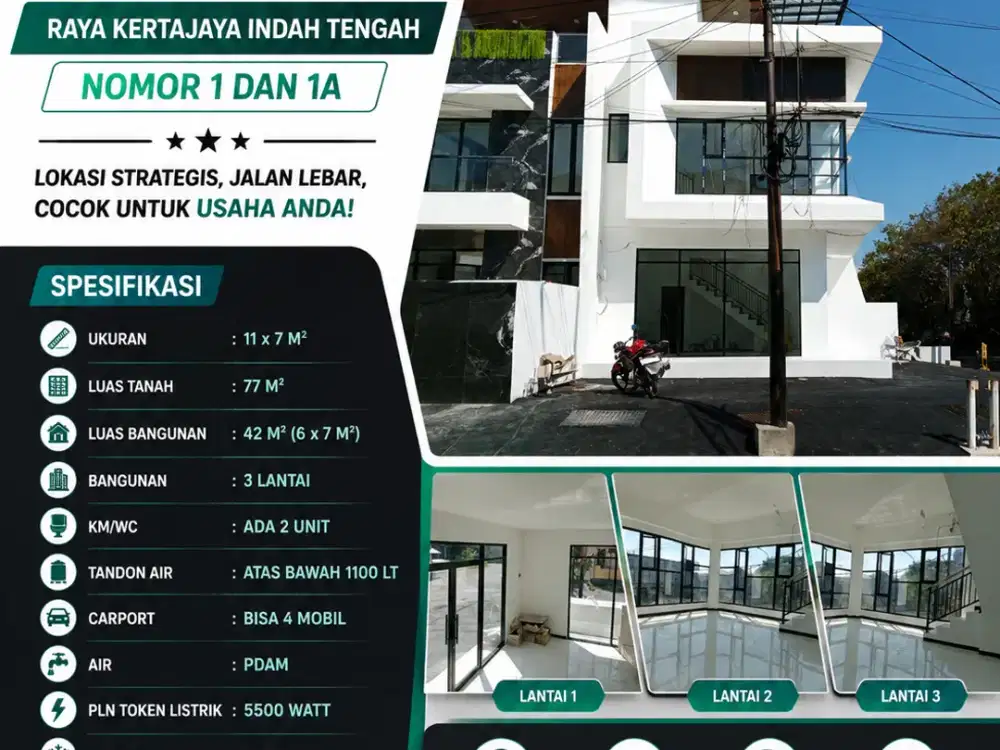 3 LANTAI!! DISEWAKAN RUKO RAYA KERTAJAYA INDAH TENGAH NOMOR 1 MULYOREJO SURABAYA