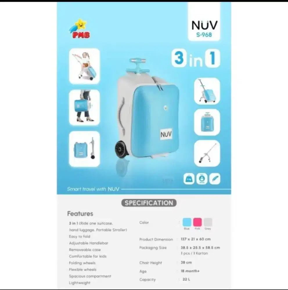 Koper NUV suitcase 3in1 ride on luggage