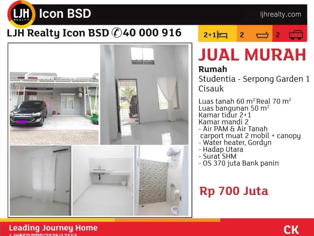 Rumah 1lt di Studentia Serpong Garden