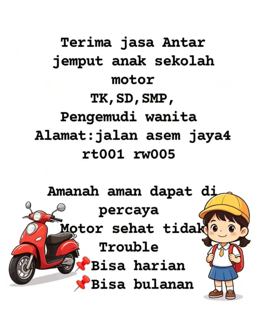 Terima Antar jemput anak sekolah/kerja