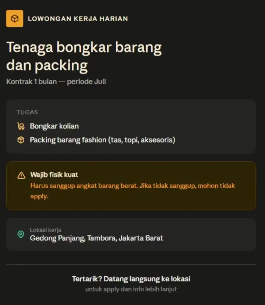 STAFF GUDANG KONTRAK 1 BULAN URGENT!!
