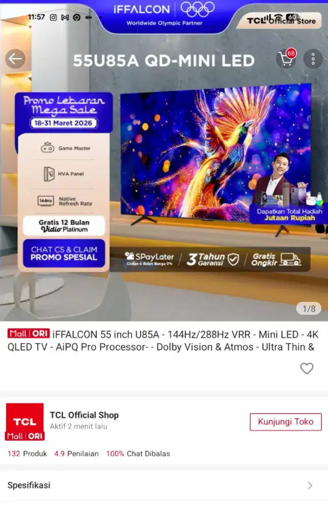 tCL LED TV 55INCH IFFALCON