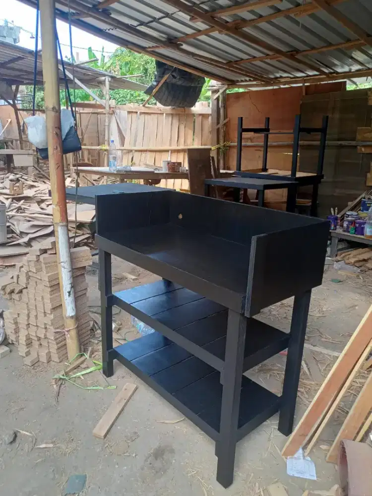 Meja kompor 2 tungku rak stoper